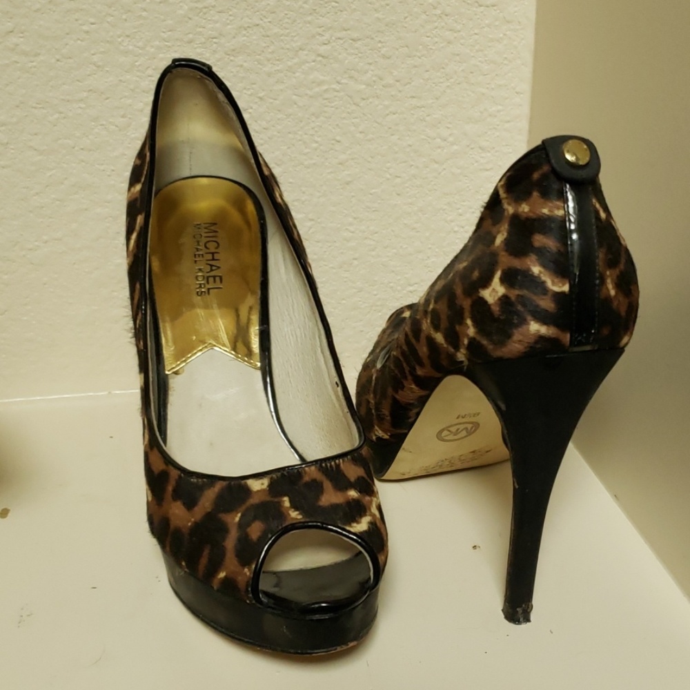 Michael Kors leopard print peep-toe heels